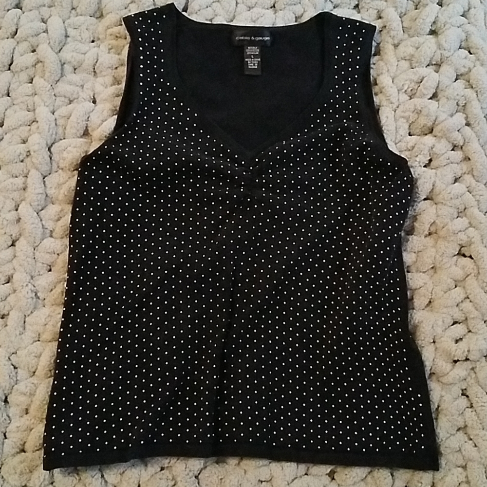 Cable & Gauge Black Polkadot Stretch Silk Top L